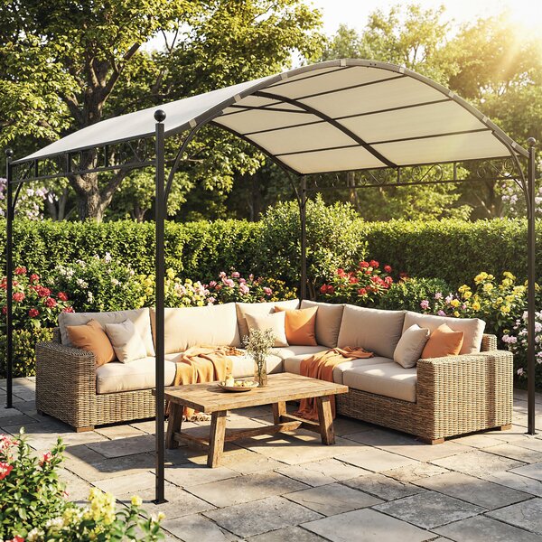 Pergola Gazebo 3x3 m con Tetto ad Arco in Metallo e Poliestere Bianco Crema