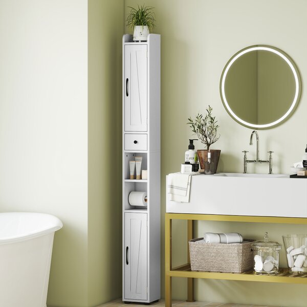 HOMCOM Mobiletto da bagno alto a colonna con 2 ante, cassetto e ripiani regolabili, 20x20x185 cm, Bianco | Aosom Italy