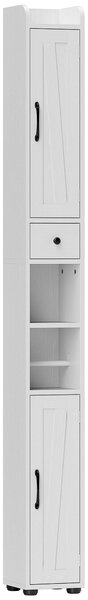 HOMCOM Mobiletto da bagno alto a colonna con 2 ante, cassetto e ripiani regolabili, 20x20x185 cm, Bianco | Aosom Italy