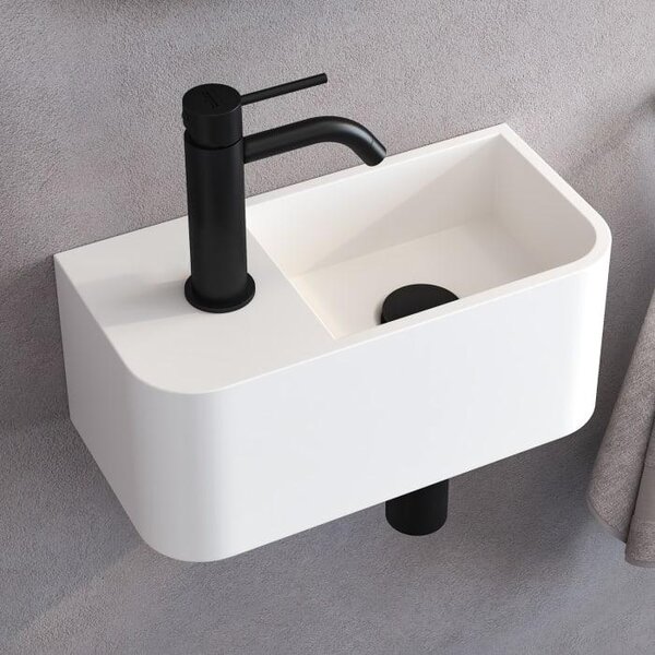 Lavabo in pietra Kronenbach, dimensioni 38 x 19 cm, posizionato a destra con foro per il rubinetto
