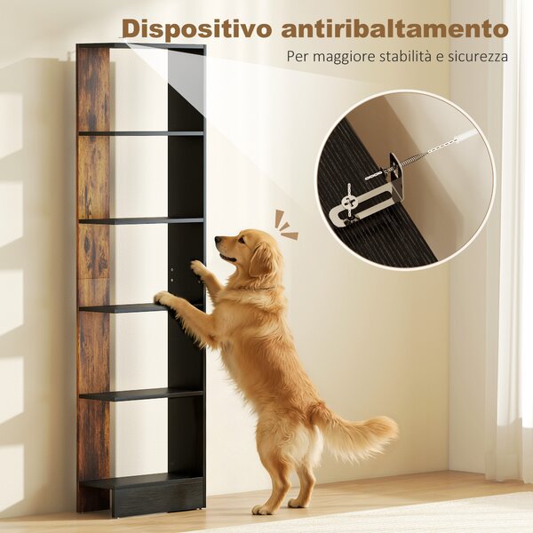 HOMCOM Libreria Moderna Salvaspazio a 5 Ripiani in Legno 45x21x170 cm, Marrone e Nero | Aosom Italy