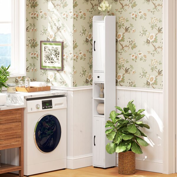HOMCOM Mobiletto da bagno alto a colonna con 2 ante, cassetto e ripiani regolabili, 20x20x185 cm, Bianco | Aosom Italy