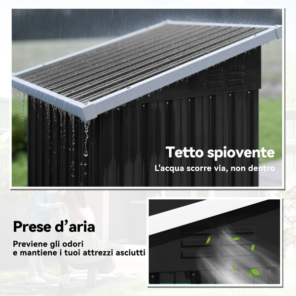 Outsunny Casetta da Giardino in Acciaio con Prese d'Aria e Porta Bloccabile, 107.5x91x185 cm, Grigio Scuro | Aosom Italy