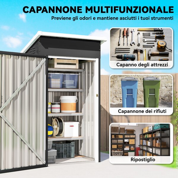 Outsunny Casetta da Giardino in Acciaio con Prese d'Aria e Porta Bloccabile, 107.5x91x185 cm, Grigio Scuro | Aosom Italy