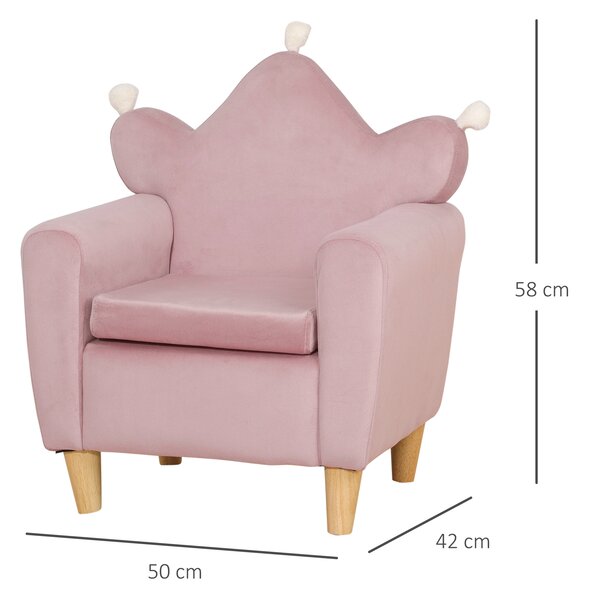 HOMCOM Poltrona per Bambini in Tessuto Effetto Velluto Rosa con Schienale a Corona, 50.2x41.9x57.8 cm | Aosom Italy