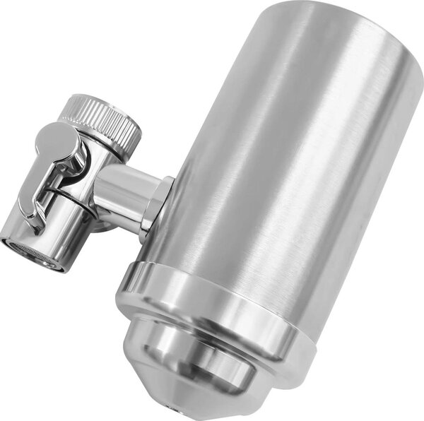 Filtro per rubinetto - Filtro per rubinetto da cucina - Acciaio inossidabile - 0,1-0,3 MPa - Rimuove i metalli pesanti e il cattivo sapore - Adatto alla maggior parte dei rubinetti - Ø5,7 cm - Argento