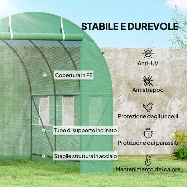Outsunny Serra da Giardino 3.5 x 2 x 2m Serra con Tetto Arrotondato per Piante Verde|Aosom