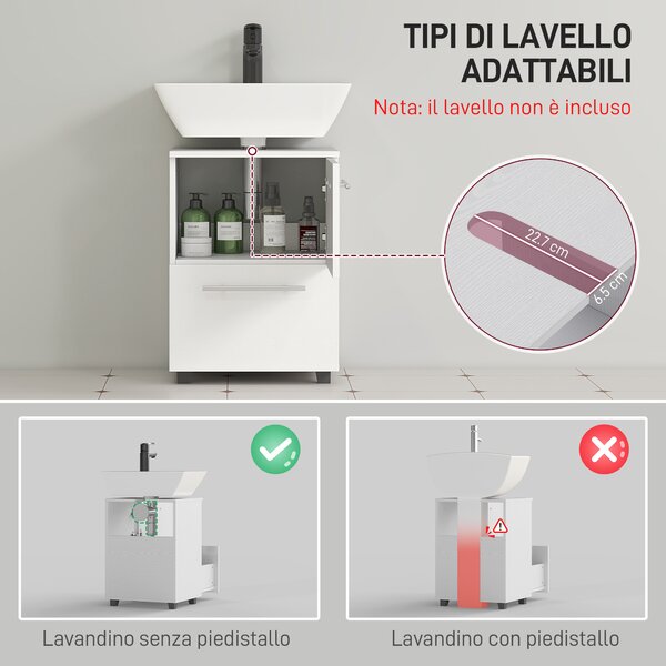 HOMCOM Mobile Sottolavabo Mobiletto Bagno Moderno 41.5x35.5x59 cm Bianco | Aosom Italy