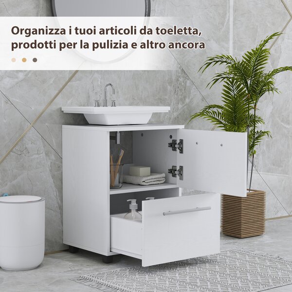 HOMCOM Mobile Sottolavabo Mobiletto Bagno Moderno 41.5x35.5x59 cm Bianco | Aosom Italy