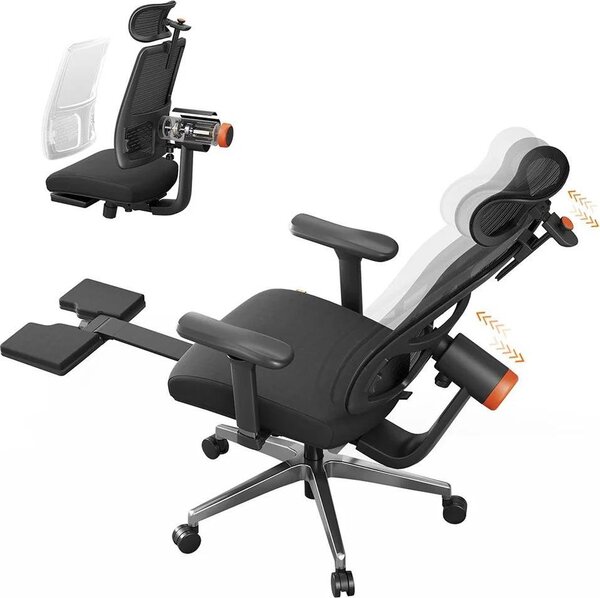 MagicH-BPro - Sedia da ufficio ergonomica con poggiapiedi - Schienale e poggiatesta a regolazione automatica - Supporto lombare adattivo - Regolabile in altezza - Girevole con rotelle