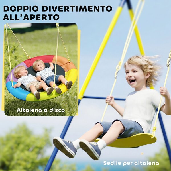 AIYAPLAY Set di Altalene per Bambini Parco Giochi da Esterno, Multicolore | Aosom Italy