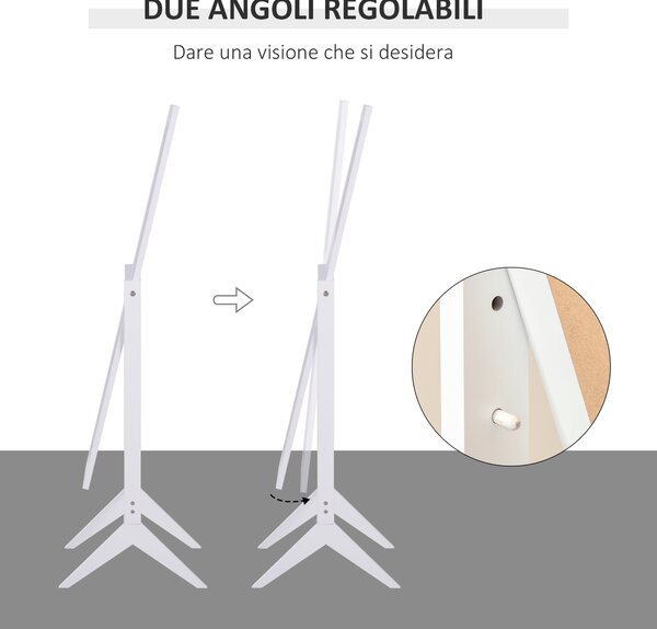 HOMCOM Specchio a Figura Intera con 4 Gambe e Angolazione Regolabile, in Legno e Vetro, 47x46x148 cm, Bianco | Aosom Italy