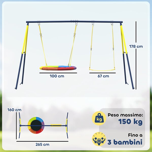 AIYAPLAY Set di Altalene per Bambini Parco Giochi da Esterno, Multicolore | Aosom Italy