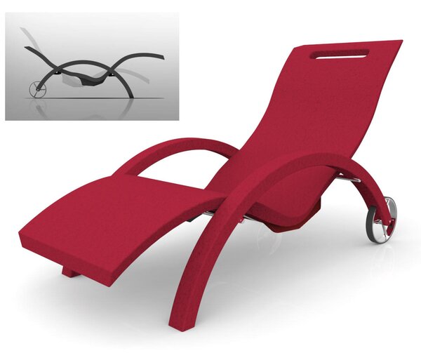 Lettino chaise longue Inclinabile con Ruote, per Bordo Piscina, SPA, Arkema Design Serendipity Dimensioni 144-171x59x h 69-100 cm -14 kg Rosso
