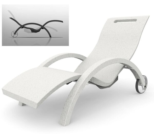 Lettino chaise longue Inclinabile con Ruote, per Bordo Piscina, SPA, Arkema Design Serendipity Dimensioni 144-171x59x h 69-100 cm -14 kg Bianco