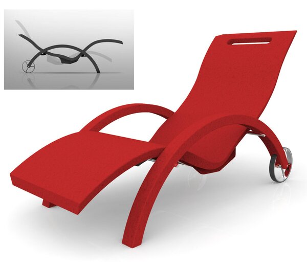 Lettino chaise longue Inclinabile con Ruote, per Bordo Piscina, SPA, Arkema Design Serendipity Dimensioni 144-171x59x h 69-100 cm -14 kg Ruby