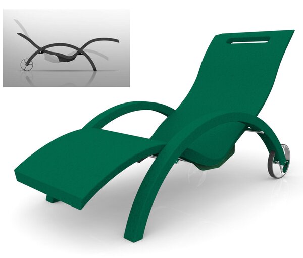 Lettino chaise longue Inclinabile con Ruote, per Bordo Piscina, SPA, Arkema Design Serendipity Dimensioni 144-171x59x h 69-100 cm -14 kg Verde