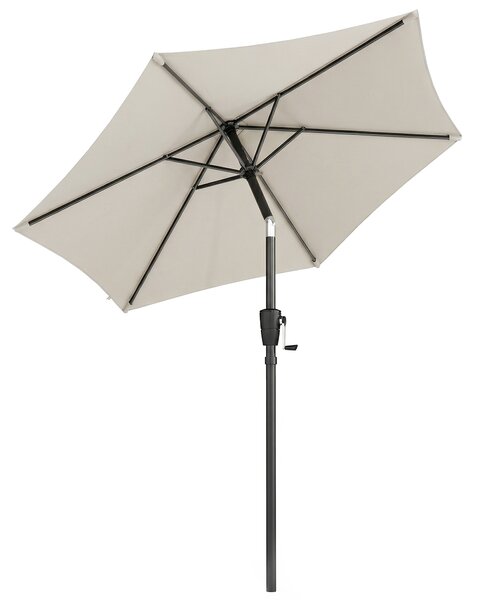 Ombrellone da Giardino Inclinabile 2x2 m a 6 Stecche con Manovella in Metallo e Poliestere Grigio Chiaro