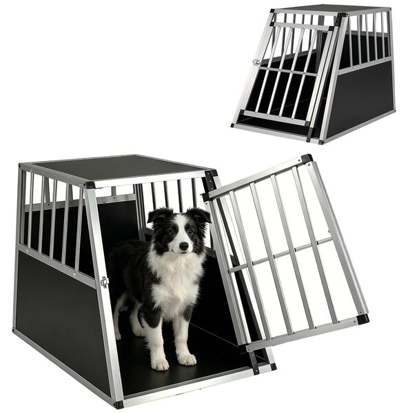Trasportino per cani KOMFOTTEU, adatto all'auto, con sistema di chiusura di sicurezza, leggero e stabile, realizzato in alluminio, ideale per il bagagliaio, il sedile posteriore e per l'uso domestico (91 x 65 x 69,5 cm)