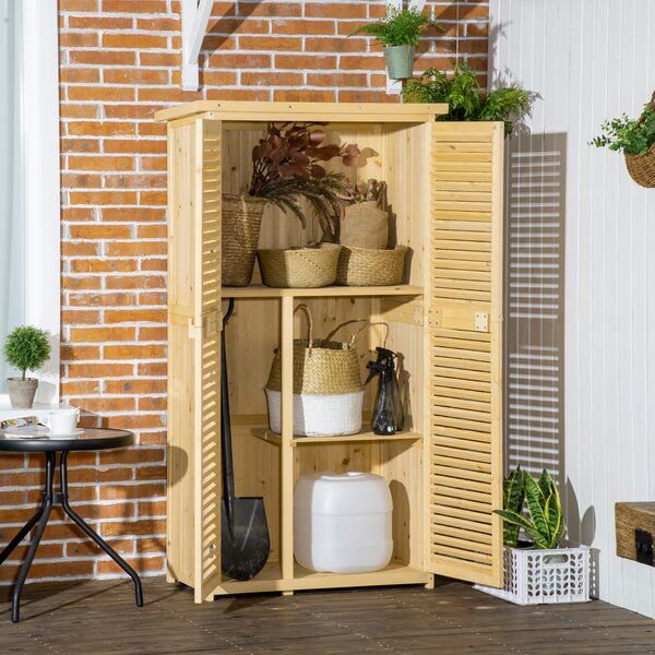 Outsunny Casetta da Giardino con Tetto Impermeabile, Armadio da Esterno Porta Attrezzi con 4 Scompartimenti, 87x46.5x160 cm, Color Legno | Aosom Italy