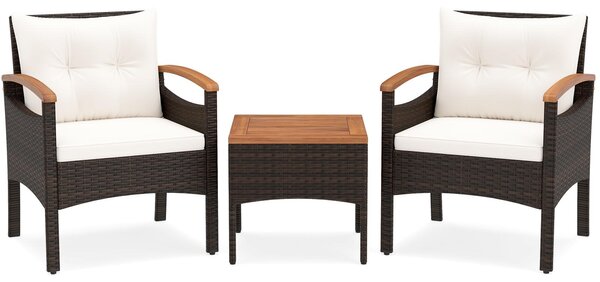 Set di mobili da giardino KOMFOTTEU, composto da 3 pezzi: mobili da terrazzo in rattan e legno di acacia, con 2 poltrone e 1 tavolino, ideali per giardino o balcone