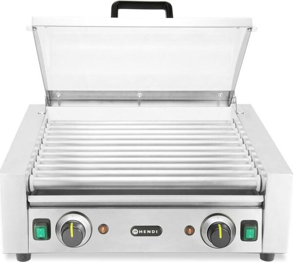 Griglia girevole - 2 zone con coperchio a risparmio energetico, HENDI, 11 ruote, 220-240V/980W, 566x527x(H)259mm