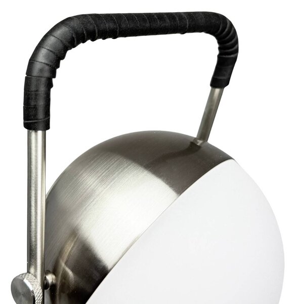 Dyberg Larsen Lampada da tavolo a LED ricaricabile Mova, nera, IP44 dimmerabile, Cromo / Argento, Soggiorno / Sala da pranzo, Metallo, Scandinavo