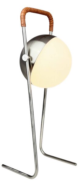 Dyberg Larsen Lampada da tavolo a LED ricaricabile Mova, marrone, IP44 dimmerabile, Cromo / Argento, Soggiorno / Sala da pranzo, Metallo, Scandinavo