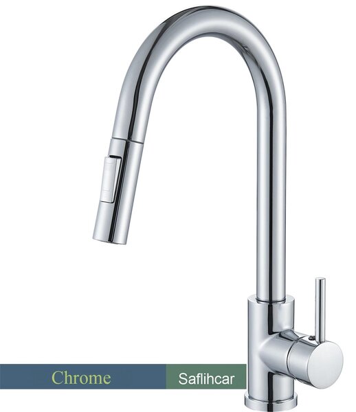 Miscelatore per lavello da cucina - Miscelatore estraibile - Tubo flessibile - Girevole a 360° - Miscelatore termostatico (acqua calda/fredda) - Monocomando, installazione con un foro - Cromato