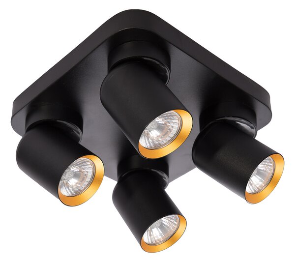 Plafoniera 4 faretti neri con interno oro mobili 4xGU10 10W Andy Milagro