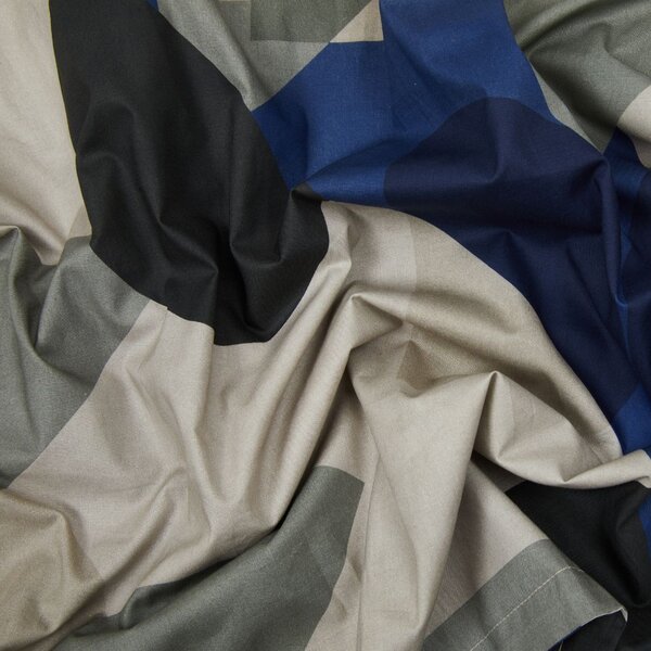 Completo Lenzuola In Percalle Forme Matrimoniale - 250X290 175X205 + 2 Federe 50X80 Emporium Geometrico Blu Caleffi