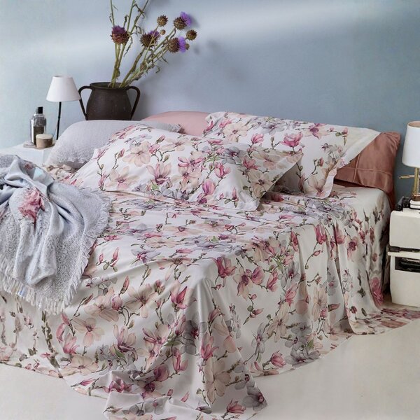 Copripiumino Con Federe In Percalle Elegant Flowers Matrimoniale - 255X255 + 2 Federe50X80 Emporium Floreale Bianco Caleffi