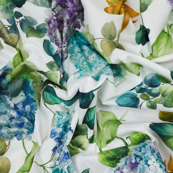 Completo Lenzuola In Percalle Hydrangea-jungle Matrimoniale - 250X290 175X205 + 2 Federe 50X80 Emporium Floreale Bianco Caleffi