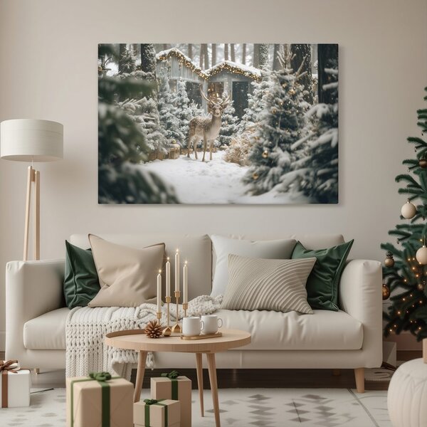 Quadro su tela – Cervo natalizio nel bosco