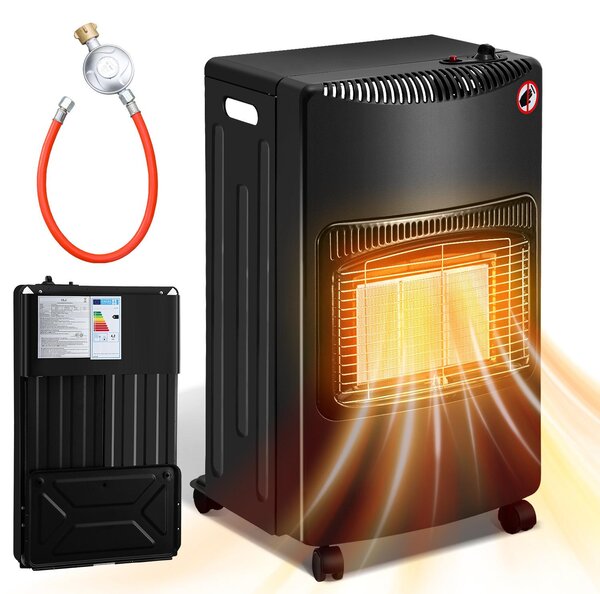 Stufa a gas Peviasot Gasofen in ceramica, 4200 Watt, con 3 livelli di potenza, sistema di sicurezza contro la mancanza di ossigeno, tubo del gas e regolatore, e 4 ruote