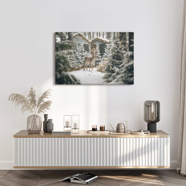 Quadro su tela – Cervo natalizio nel bosco