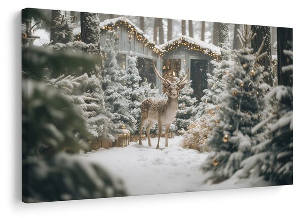 Quadro su tela – Cervo natalizio nel bosco