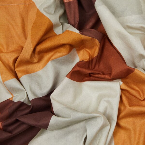 Completo Lenzuola In Percalle Forme Matrimoniale - 250X290 175X205 + 2 Federe 50X80 Emporium Geometrico Orange Caleffi