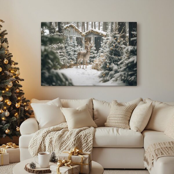 Quadro su tela – Cervo natalizio nel bosco