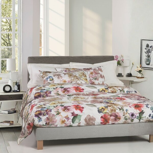 Completo Lenzuola In Percalle Bloom Cascade Matrimoniale - 250X290 175X205 + 2 Federe 50X80 Emporium Floreale Bianco Caleffi