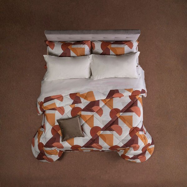 Completo Lenzuola In Percalle Forme Matrimoniale - 250X290 175X205 + 2 Federe 50X80 Emporium Geometrico Orange Caleffi