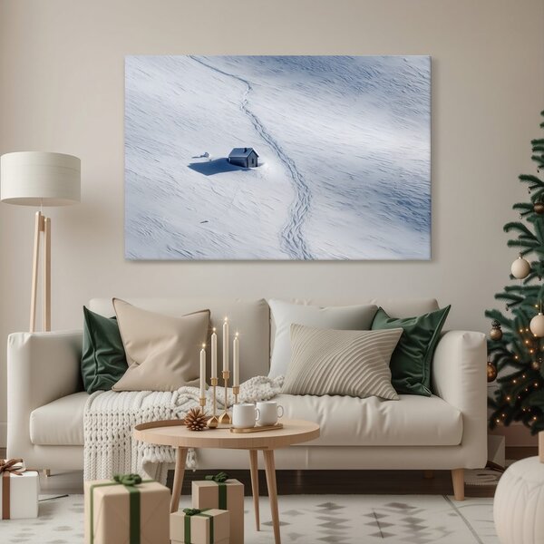 Quadro su tela – Paesaggio innevato con casetta