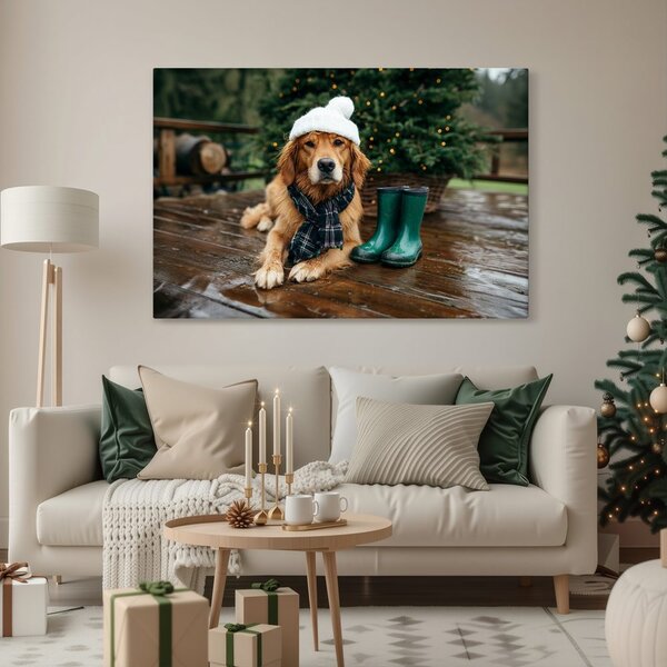 Quadro su tela – Cane natalizio sulla terrazza