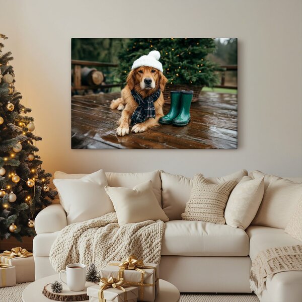 Quadro su tela – Cane natalizio sulla terrazza