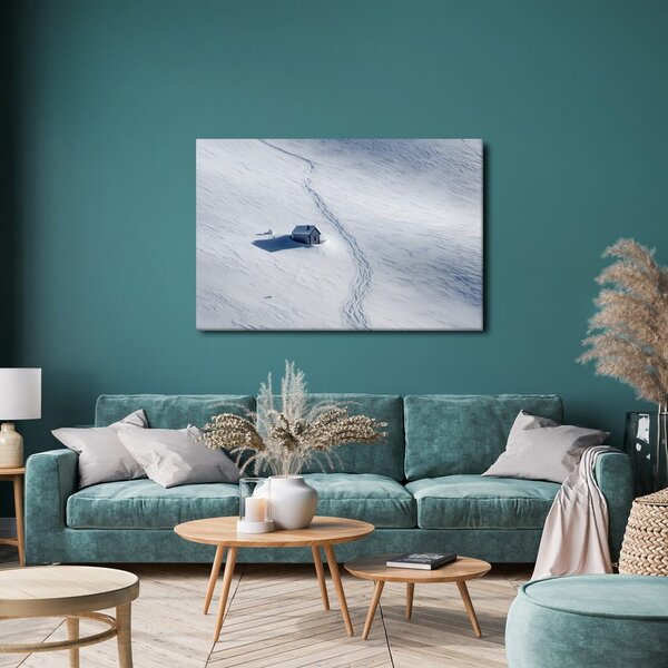 Quadro su tela – Paesaggio innevato con casetta
