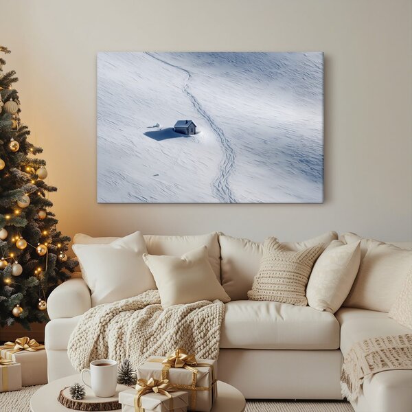 Quadro su tela – Paesaggio innevato con casetta
