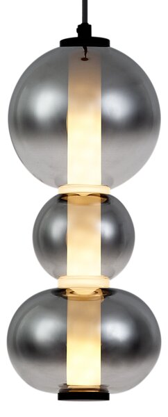 Lampada a sospensione Art Déco nera con vetro fumé e trasparente 3 luci con LED - Lizzy