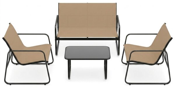 Set da salotto da giardino KOMFOTTEU per 4 persone, composto da un tavolino da caffè, 2 poltrone da giardino e un divano da giardino. Set da lounge da esterno con struttura in metallo, ideale per balconi e piscine