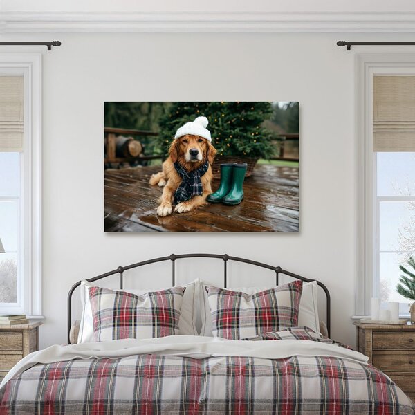 Quadro su tela – Cane natalizio sulla terrazza