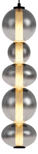 Lampada a sospensione Art Déco nera con vetro fumé e trasparente 5 luci con LED - Lizzy